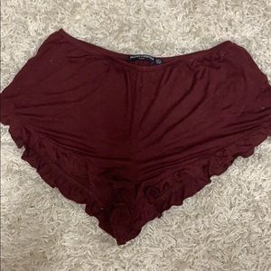 Brandy Melville Maroon Ruffle Shorts